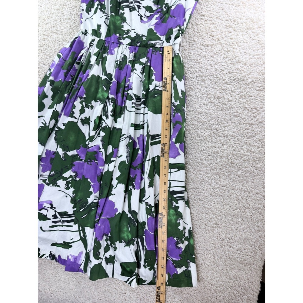 J. Peterman Floral Dress Womens 8 Purple Green White Cotton Sleeveless Midi - Picture 7 of 10